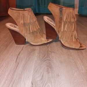 Vince Tan Fringed Heeled Sandals